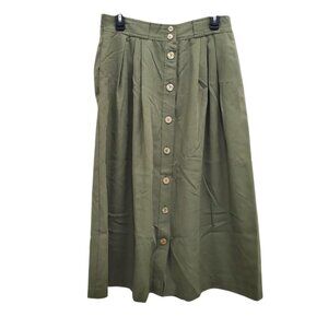 Counterparts Vintage 80s Olive Button Front Cottagecore Granny Prairie Skirt 12